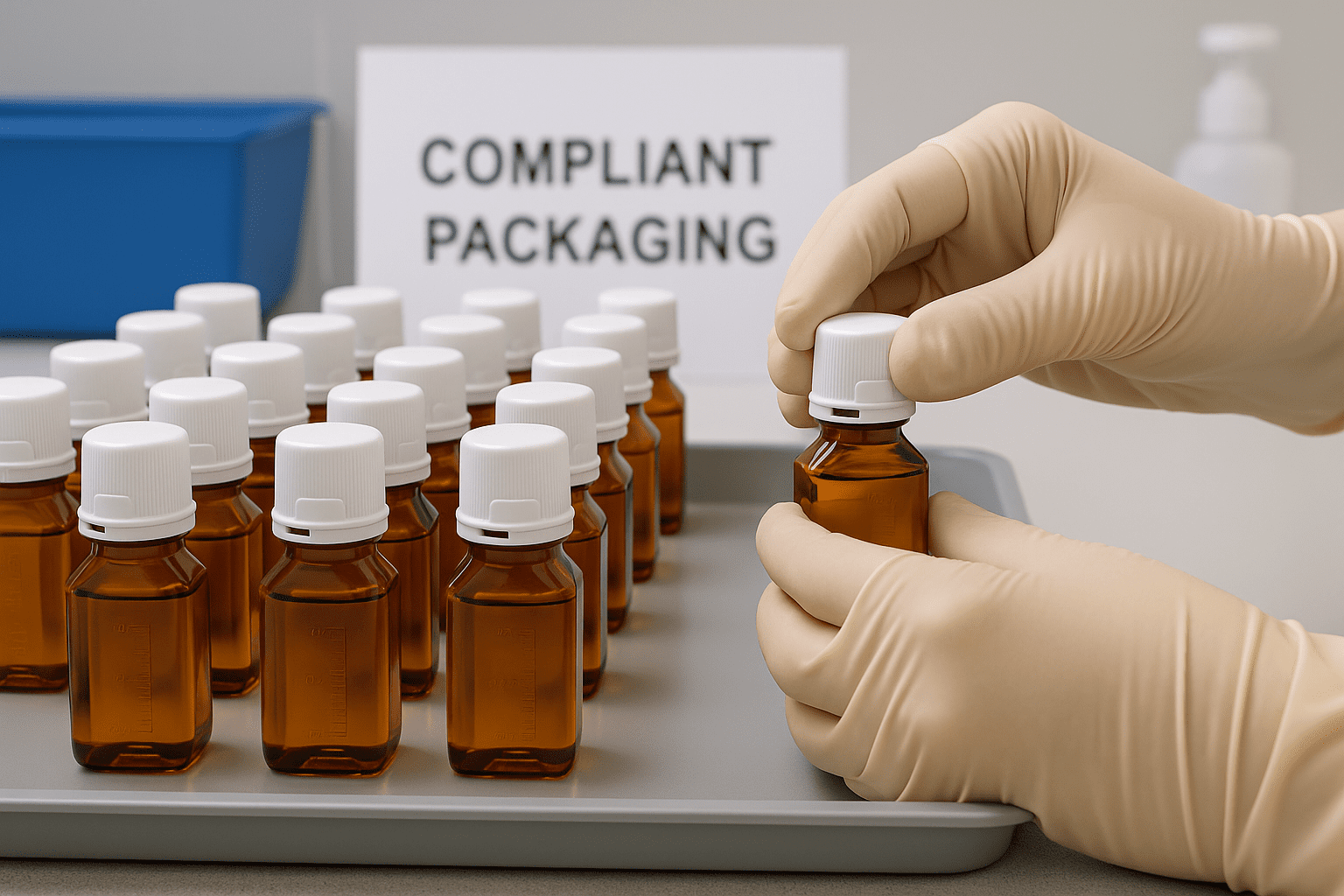 One-Step Closure- The Smart Way to Seal Methadone Bottles - The MethaLock Blog Gloved hands sealing a methadone take-home bottle with a one-step closure cap in a clinic setting